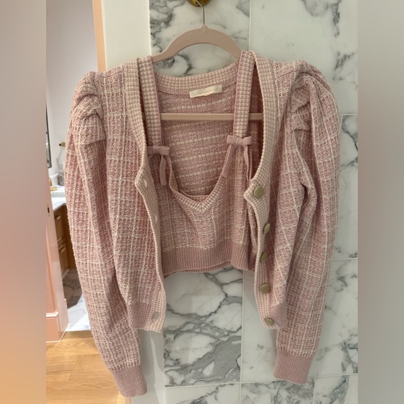 LoveShackFancy Blush V-Neck Sweater Set